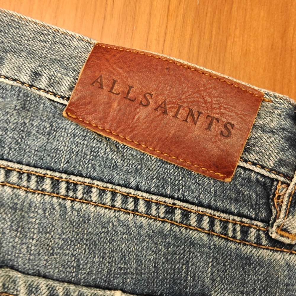 ALLSAINTS Straight Leg Boyfriend Jeans Blue Wash Distressed Cuffs Womens Size 26 - Picture 5 of 8
